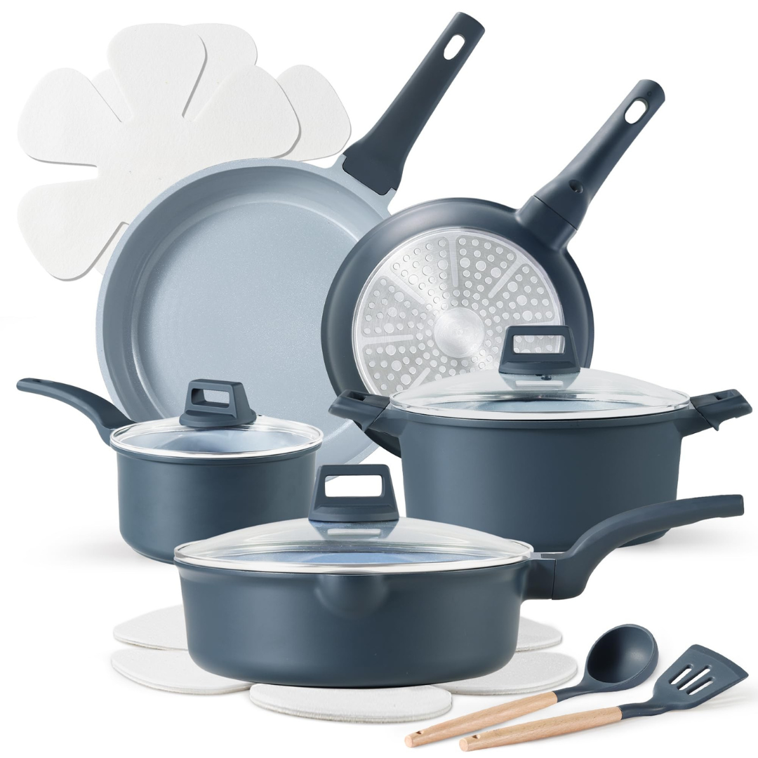 Granite Aluminum Nonstick Cookware Set with Induction Base & Lids