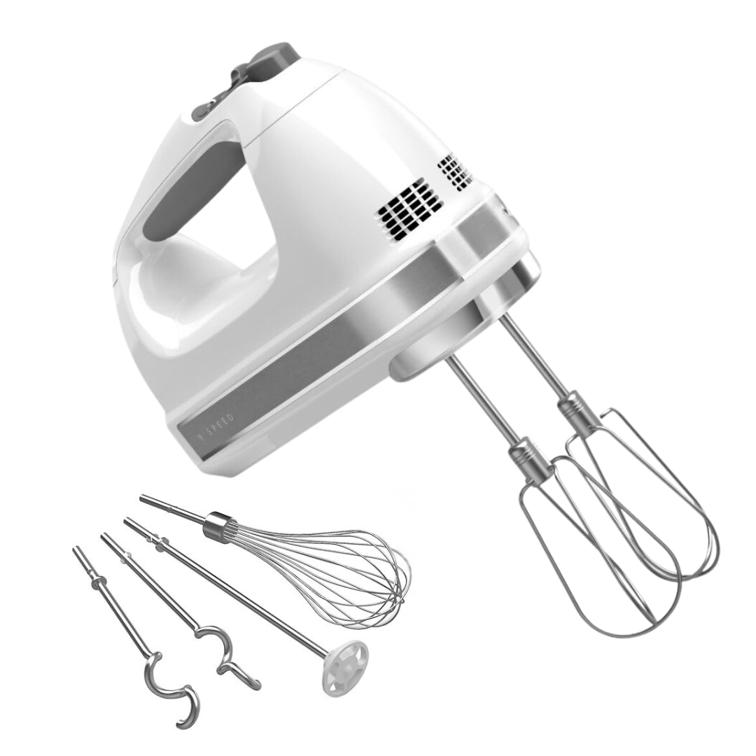 9-Speed Hand Mixer with Stainless Steel Beaters, Dough Hooks & Whisk
