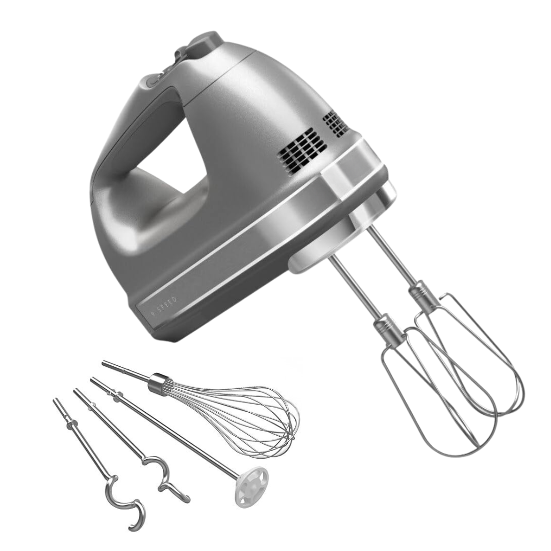 9-Speed Hand Mixer with Stainless Steel Beaters, Dough Hooks & Whisk