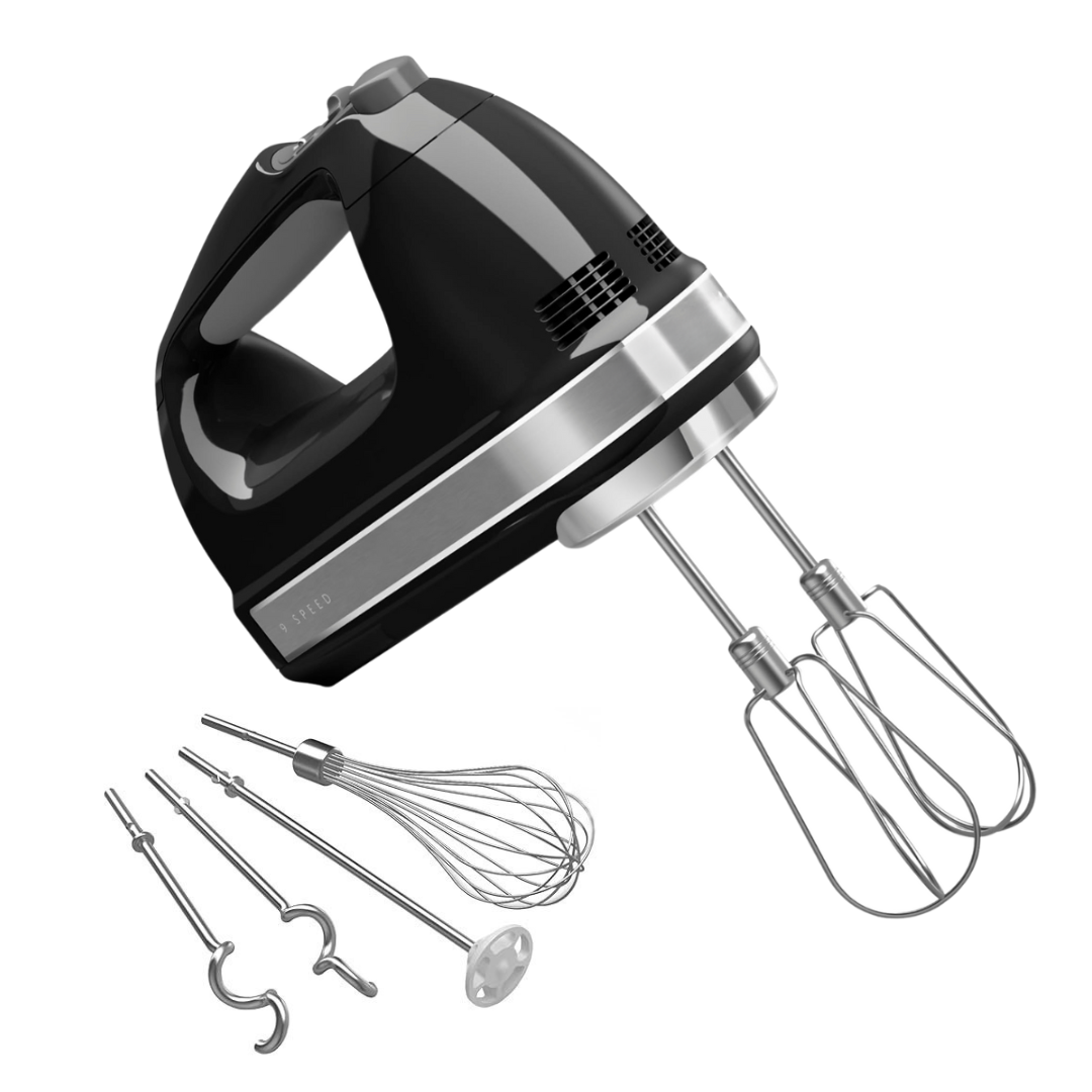 9-Speed Hand Mixer with Stainless Steel Beaters, Dough Hooks & Whisk