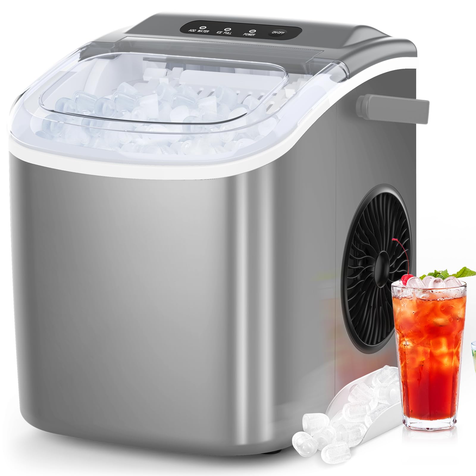 COWSAR Ice Maker Countertop, Portable Ice Machine with Self-Cleaning, 26.5lbs/24Hrs, 9 Bullet Ice Cubes in 6 Mins, Ice Basket and Scoop, Ideal for Home, Kitchen, Bar, Camping