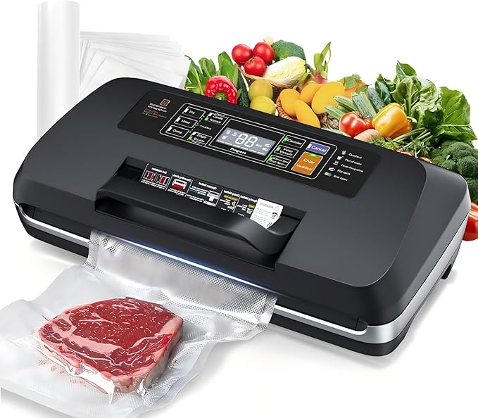 Vacuum Sealer Machine with 95kPa Suction, Double Heat Seal, Cutter