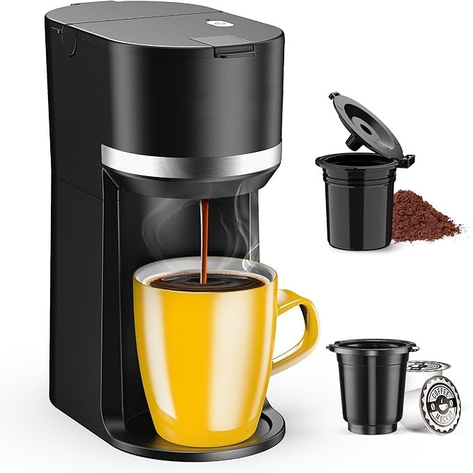 Single Serve Coffee Maker for K-Cup and Ground Coffee, 6-12oz Brew