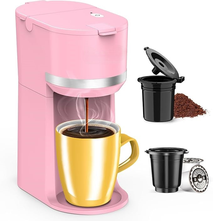 Single Serve Coffee Maker for K-Cup and Ground Coffee, 6-12oz Brew
