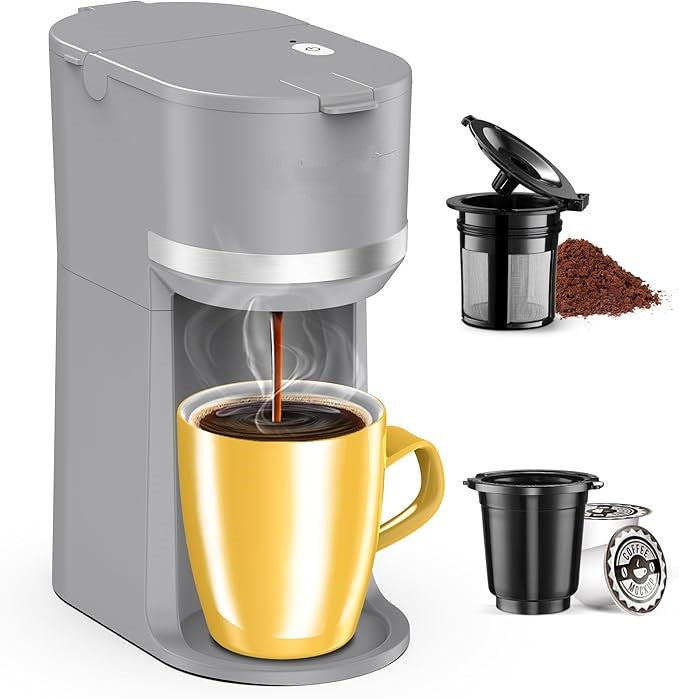 Single Serve Coffee Maker for K-Cup and Ground Coffee, 6-12oz Brew