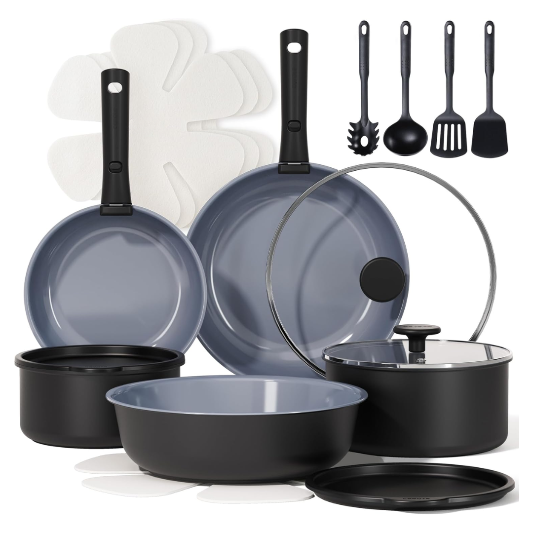 Granite Nonstick 19-Piece Cookware Set with Detachable Handles