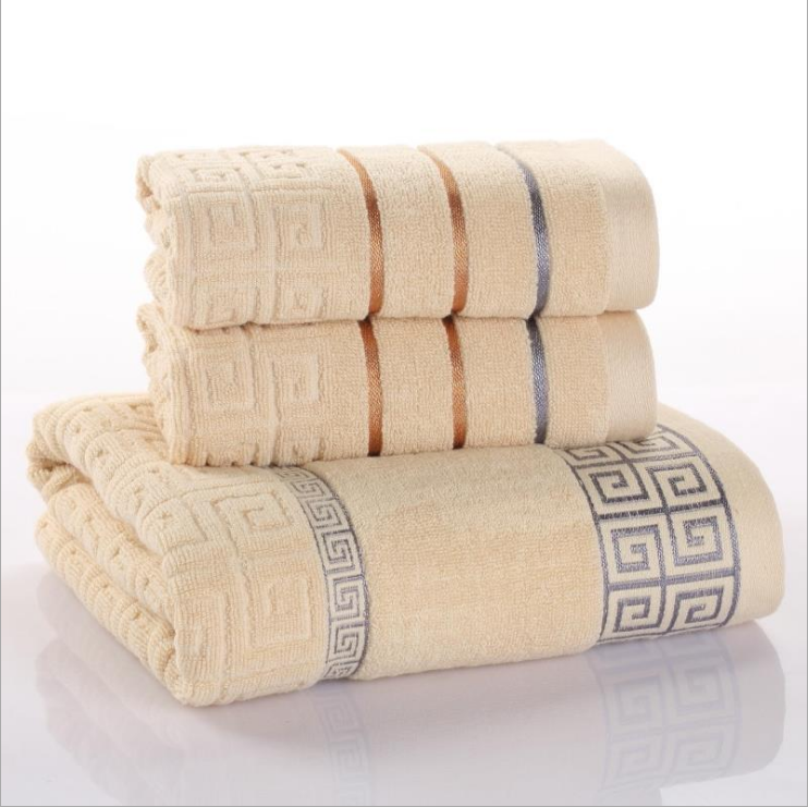 Three-Piece Cotton Towel Set for Home and Travel Use