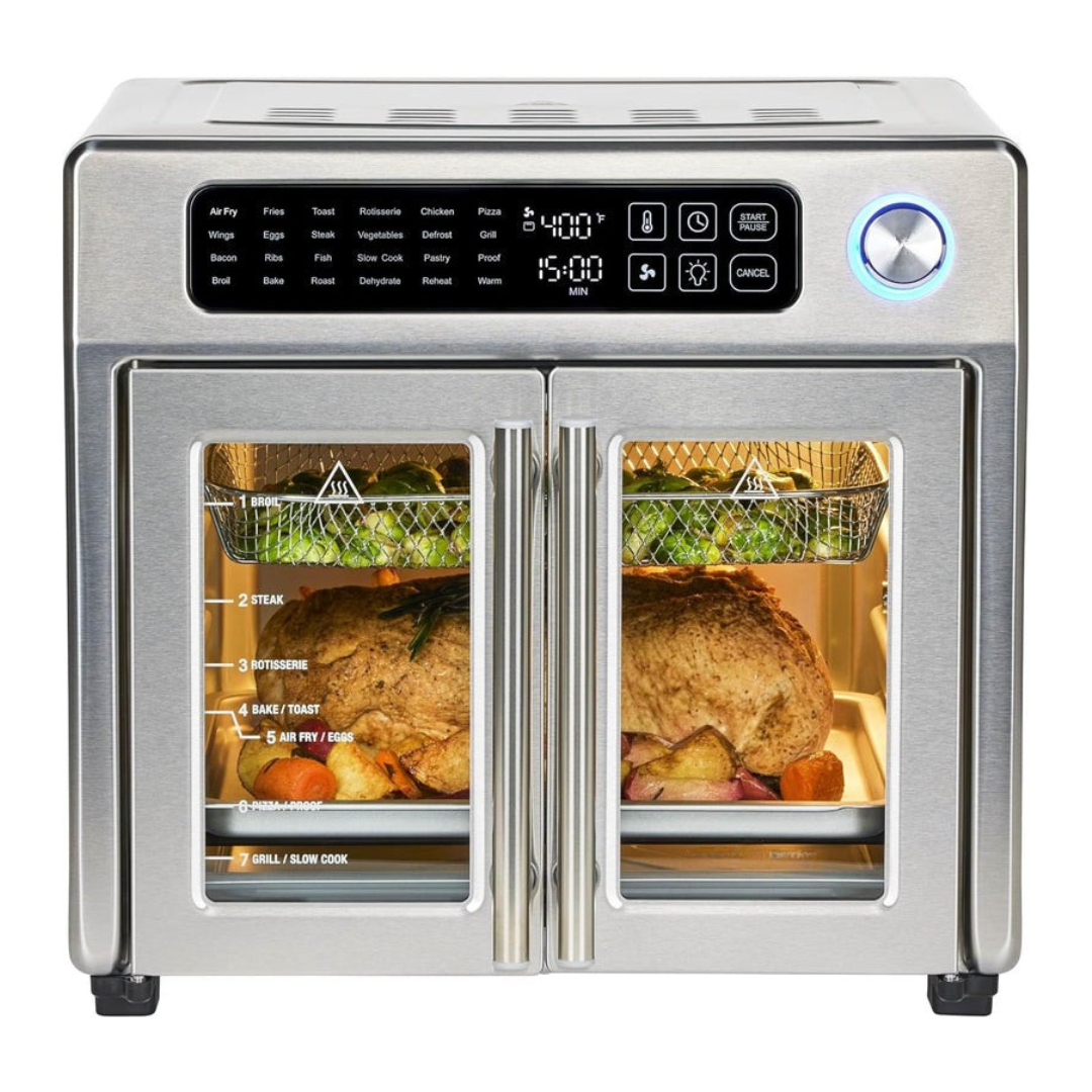 Extra Large French Door Air Fryer Toaster Oven Combo 26QT, 24 Presets